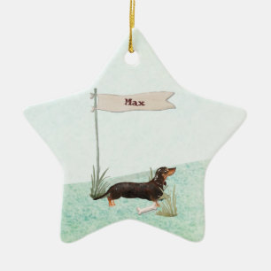 Ornamento De Cerâmica Nome Personalizado Cão Pet Preto e Pet