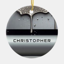 Ornamento De Cerâmica Nome Personalizado Com Metal Líquido Gotejando