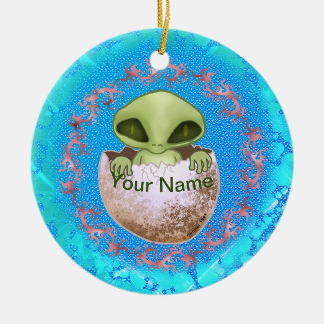Ornamento De Cerâmica Nome personalizado da Alienígena bebê Ornament (Frente)