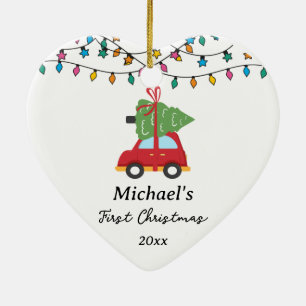 Ornamento De Cerâmica Nome Personalizado da Árvore de Carro de Natal do
