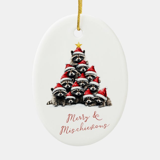 Ornamento De Cerâmica Nome Personalizado da Árvore de Natal Raccoon (Frente)
