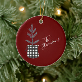 Ornamento De Cerâmica Nome Personalizado da Árvore do Pinheiro Preto de