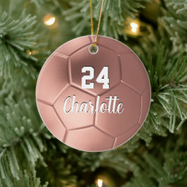 Ornamento De Cerâmica Nome Personalizado da Bola de Futebol Dourada Girl