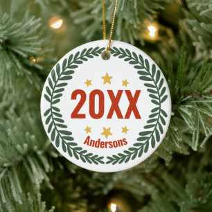 Ornamento De Cerâmica Nome Personalizado da Família, Ano, Marcha de Nata