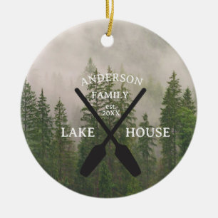 Ornamento De Cerâmica Nome Personalizado da Família Lake House