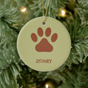 Ornamento De Cerâmica Nome personalizado da pata de cão castanho