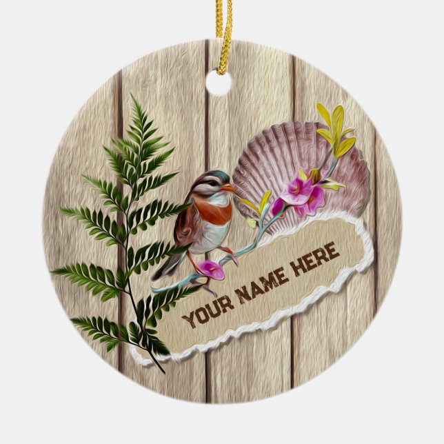 Ornamento De Cerâmica Nome Personalizado da Pintura de Óleo de Madeira T (Frente)