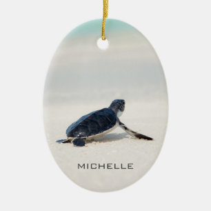 Ornamento De Cerâmica Nome Personalizado da Viagem Turtle Beach   Nature