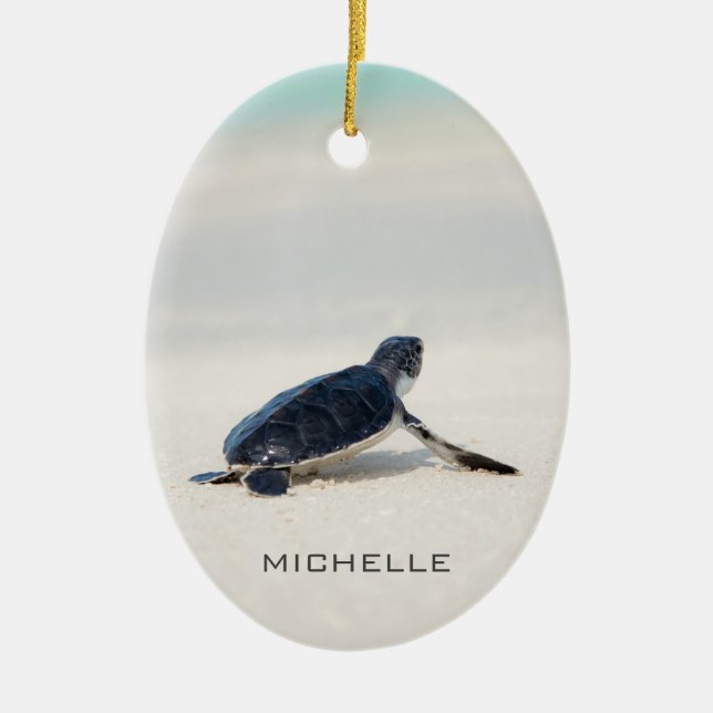 Ornamento De Cerâmica Nome Personalizado da Viagem Turtle Beach | Nature (Frente)