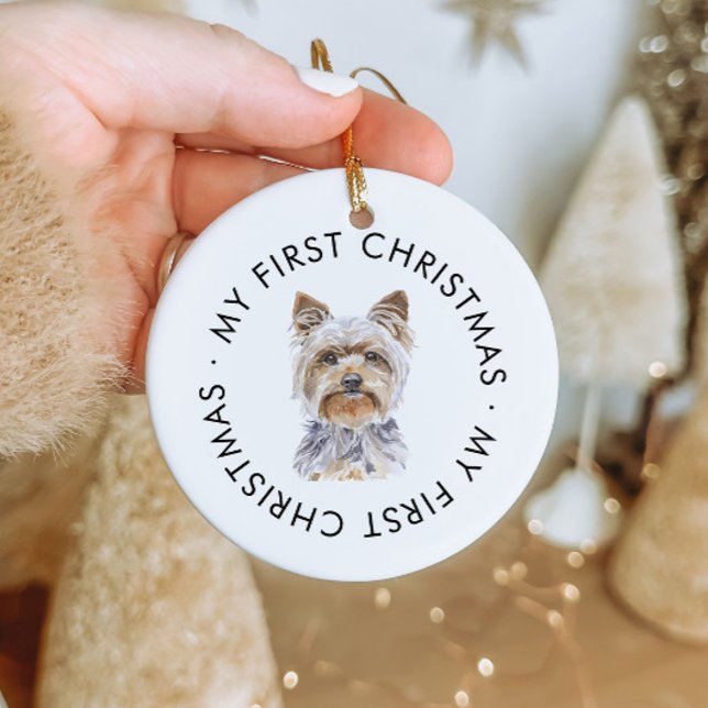 Ornamento De Cerâmica Nome personalizado de cão Yorkie Meu primeiro Nata (Criador carregado)