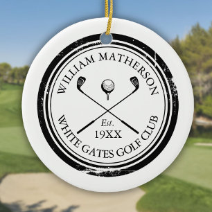Ornamento De Cerâmica Nome Personalizado de Clube de Golfe Clássico