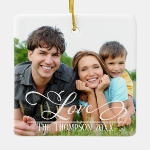 Ornamento De Cerâmica Nome Personalizado de Foto de Natal Elegante