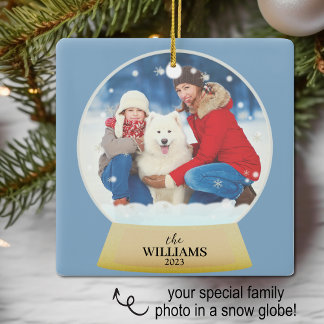 Ornamento De Cerâmica Nome Personalizado de Foto do Globo de Neve