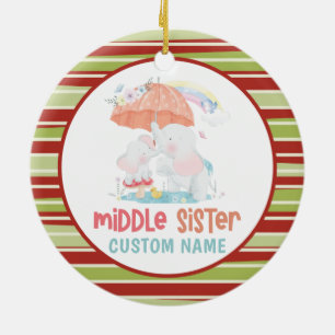 Ornamento De Cerâmica Nome Personalizado de Irmã Média dos Elefantes W