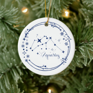 Ornamento De Cerâmica Nome personalizado de Natal Aquarius Sinal Azul