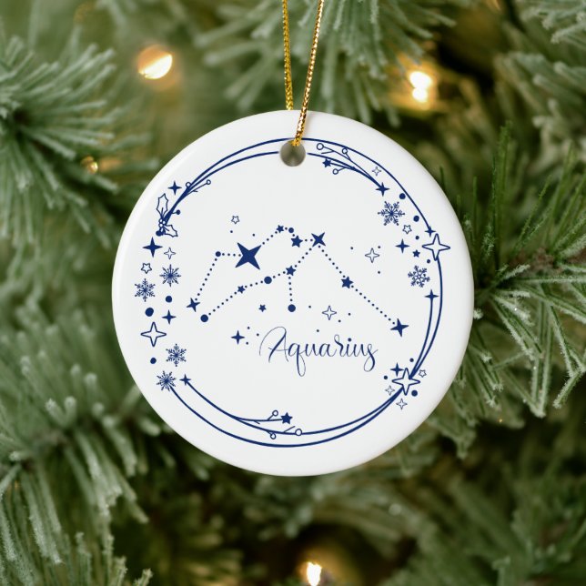 Ornamento De Cerâmica Nome personalizado de Natal Aquarius Sinal Azul (Árvore)