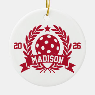 Ornamento De Cerâmica Nome Personalizado de Pickleball e Ano