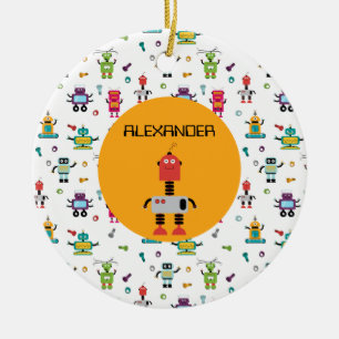 Ornamento De Cerâmica Nome Personalizado de Robôs Multicolores Cute Cria