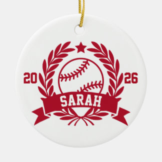Ornamento De Cerâmica Nome Personalizado de Softball e Ano