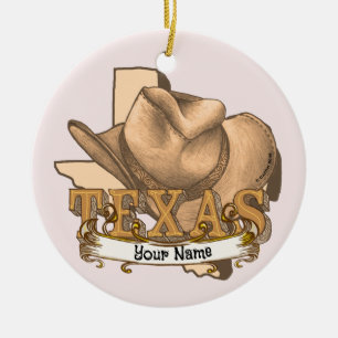 Ornamento De Cerâmica nome personalizado de Texas Cowboy