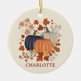 Ornamento De Cerâmica Nome Personalizado do Autumn Pumpkin Selvagens de