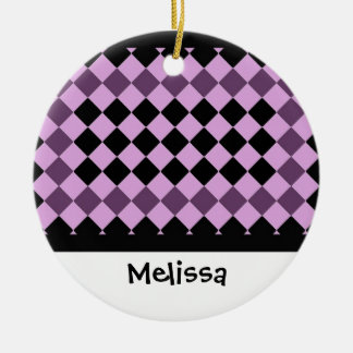 Ornamento De Cerâmica Nome Personalizado do Diamante Preto e Roxo