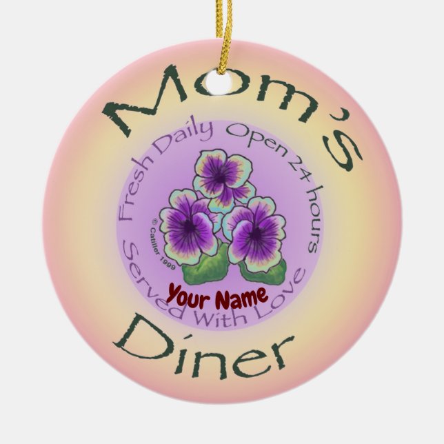 Ornamento De Cerâmica nome personalizado do Mães Diner (Frente)
