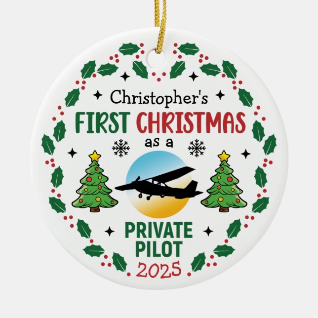Ornamento De Cerâmica Nome Personalizado do Piloto Privado Personalizado (Frente)