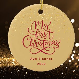 Ornamento De Cerâmica Nome Personalizado do Primeiro Natal do Bebê Elega