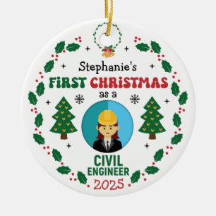 Ornamento De Cerâmica Nome Personalizado do Primeiro Natal do Engenheiro