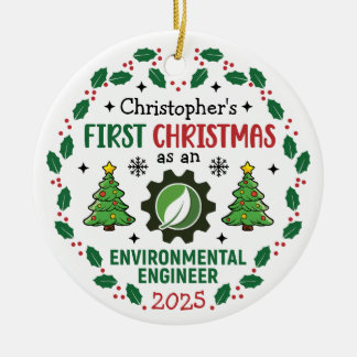 Ornamento De Cerâmica Nome Personalizado do Primeiro Natal do Engenheiro