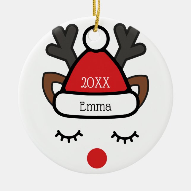 Ornamento De Cerâmica Nome personalizado e foto da diversão do natal Rud (Frente)