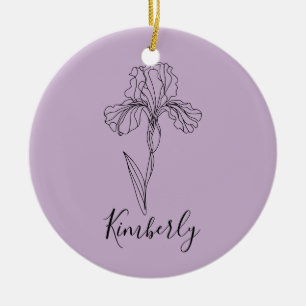 Ornamento De Cerâmica Nome personalizado Fevereiro íris Birs Birth Flowe