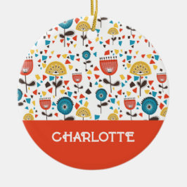 Ornamento De Cerâmica Nome Personalizado Floral Colorido do meio século