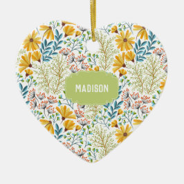 Ornamento De Cerâmica Nome personalizado Flower Illustration ornment