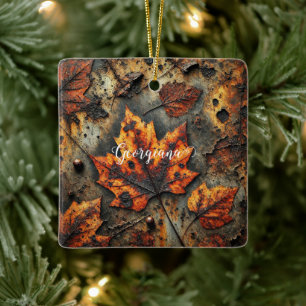 Ornamento De Cerâmica Nome Personalizado Folhas Industriais Grungentes
