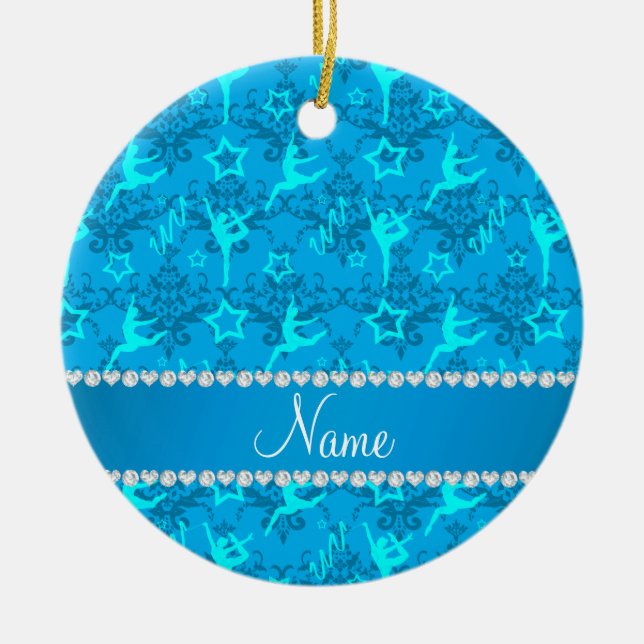 Ornamento De Cerâmica Nome personalizado ginástica azul-azul-céu (Frente)