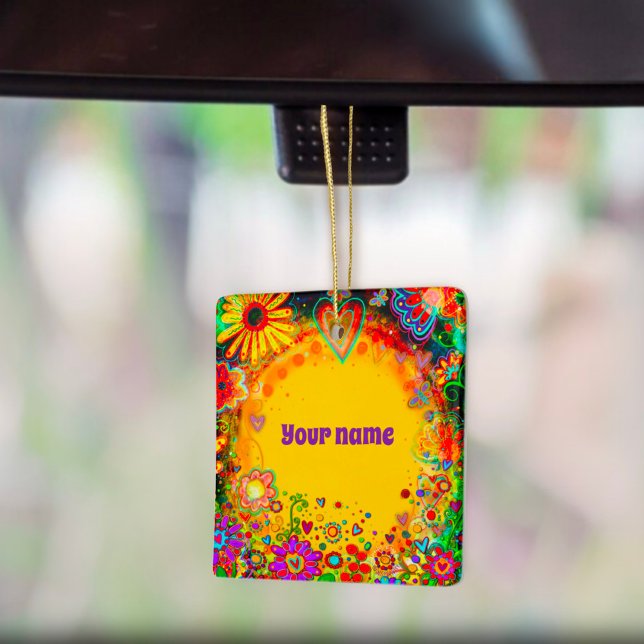 Ornamento De Cerâmica Nome Personalizado Inspiridade Amarela Floral (Criador carregado)