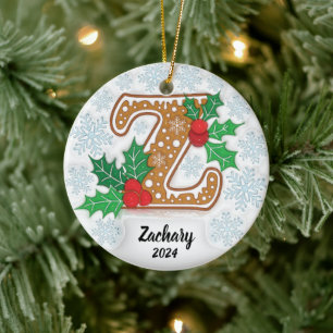Ornamento De Cerâmica Nome Personalizado Letra Z Monograma Natal