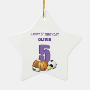 Ornamento De Cerâmica Nome Personalizado Menina 5º Aniversário Bolas Esp