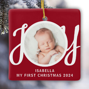 Ornamento De Cerâmica Nome Personalizado Minha Primeira Foto De Natal, N