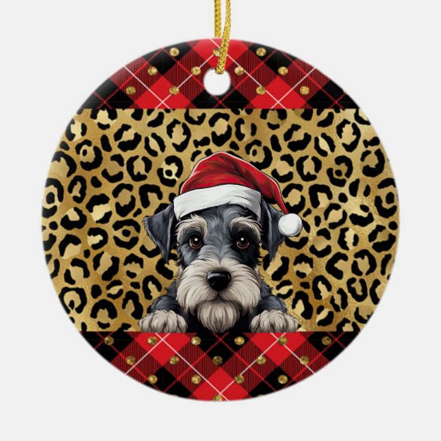 Ornamento De Cerâmica Nome Personalizado Miniatura Schnauzer cão Santa h (Frente)