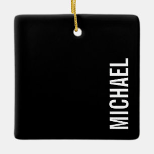 Ornamento De Cerâmica Nome Personalizado Mínimo Moderno Preto