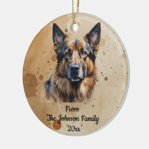 Ornamento De Cerâmica Nome Personalizado, Natal Datado Pastor Alemão