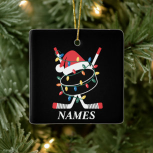 Ornamento De Cerâmica Nome Personalizado Natal Hockey Xmas Chapéu de Pap