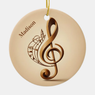 Ornamento De Cerâmica Nome Personalizado & Nota de Clave Musical em Text