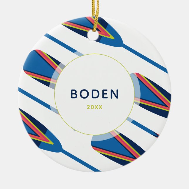 Ornamento De Cerâmica Nome Personalizado Oars Natal Moderno (Frente)