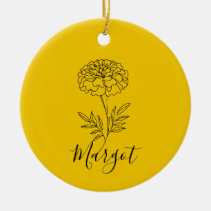 Ornamento De Cerâmica Nome Personalizado Outubro Marigold Birth Flower