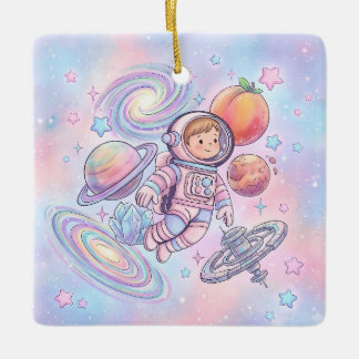 Ornamento De Cerâmica Nome Personalizado Pequeno Menino Astronauta Galáx