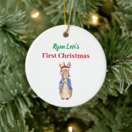 Ornamento De Cerâmica Nome Personalizado Peter o Rabbit Primeiro Natal